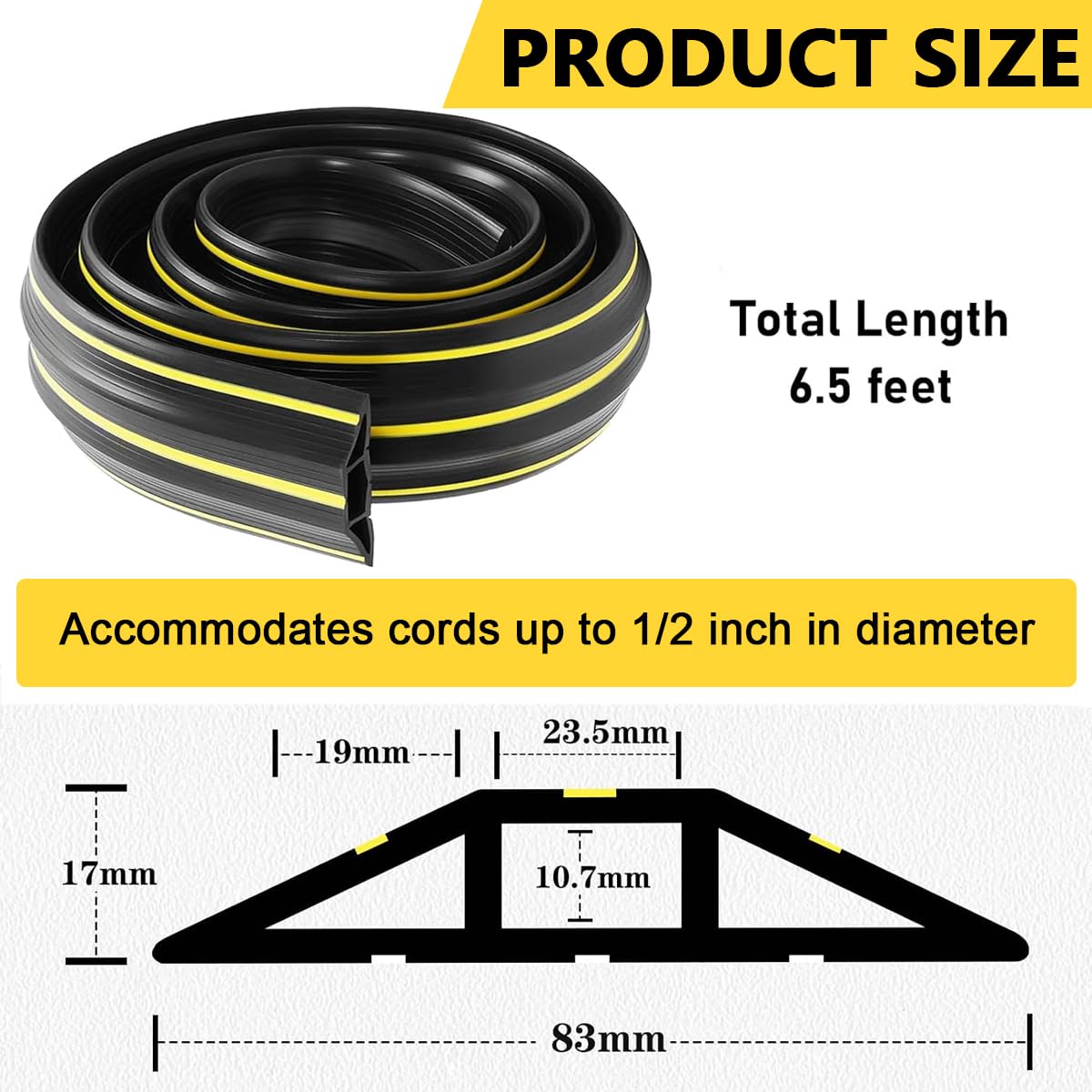 HASTHIP Floor Cord Cover Protector for Home and Office with 6.56ft Cuttable PVC 3 Channels | Waterproof and Easy Installation