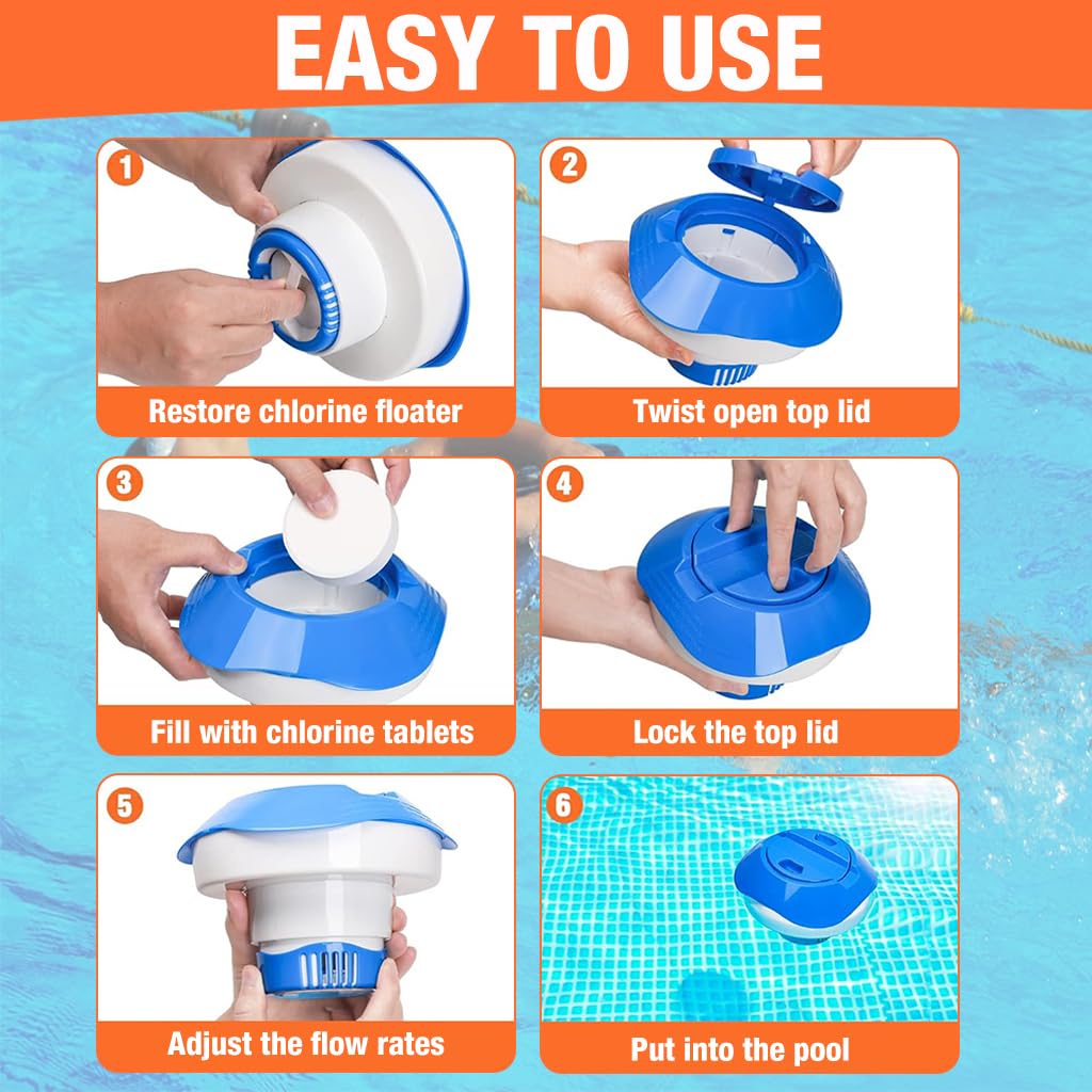 HASTHIP Pool Chlorine Floater for Swimming Pool and Spa featuring 7 in Design | Holds 3 in Tablets