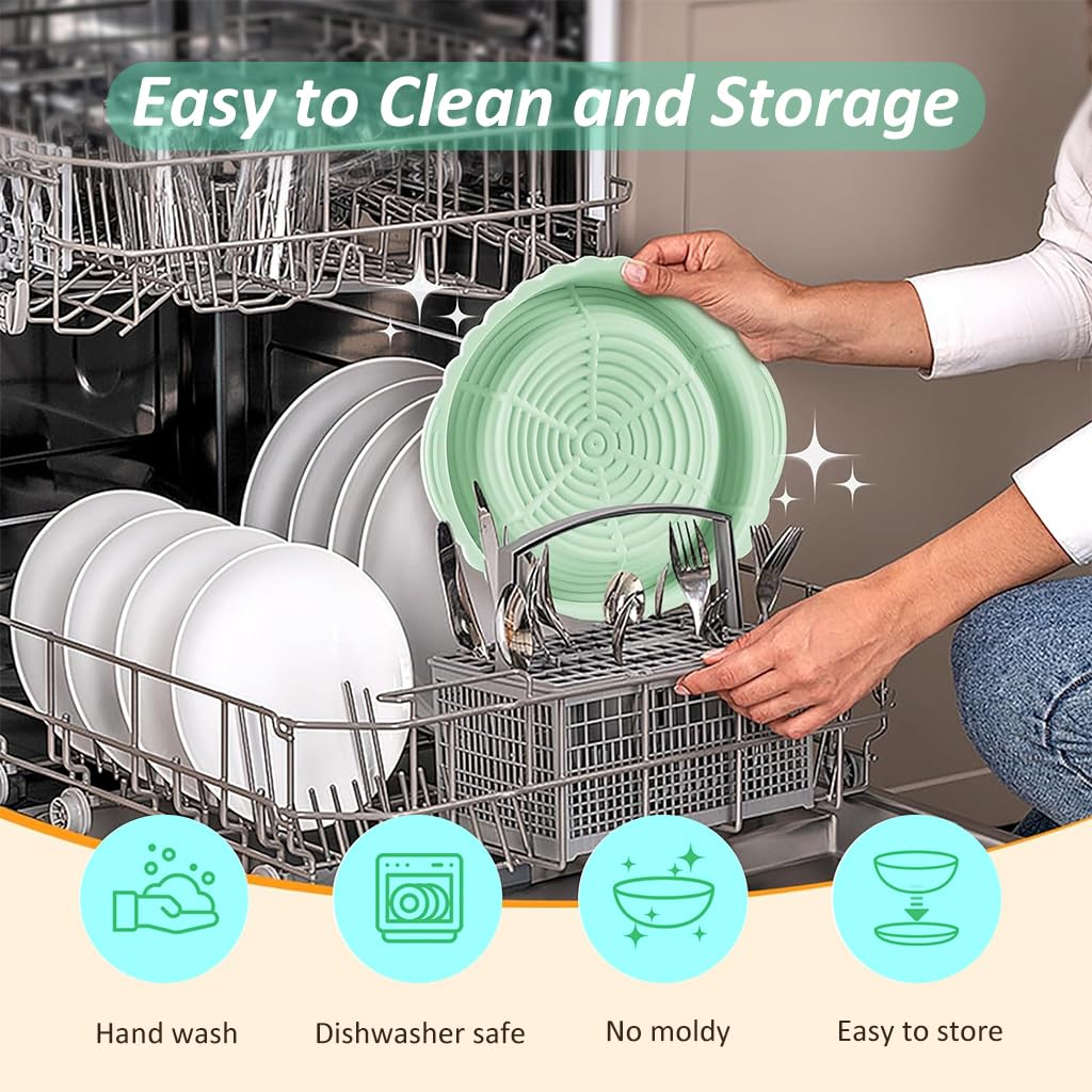 HASTHIP Silicone Bread Basket for Sourdough Proofing with 9.6 in Round Folding Design | 2 PCS Green