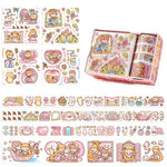 HASTHIP Scrapbooking Sticker Tape Set for DIY Art and Album Decoration with 4 Rolls and 4 Sheets | Cute Kawaii Cartoon Designs in Pink
