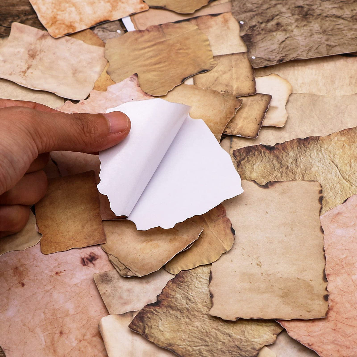 HASTHIP Vintage Scrapbook Materials for Journals with 90 pcs Aged Paper Stickers | Retro DIY Crafts