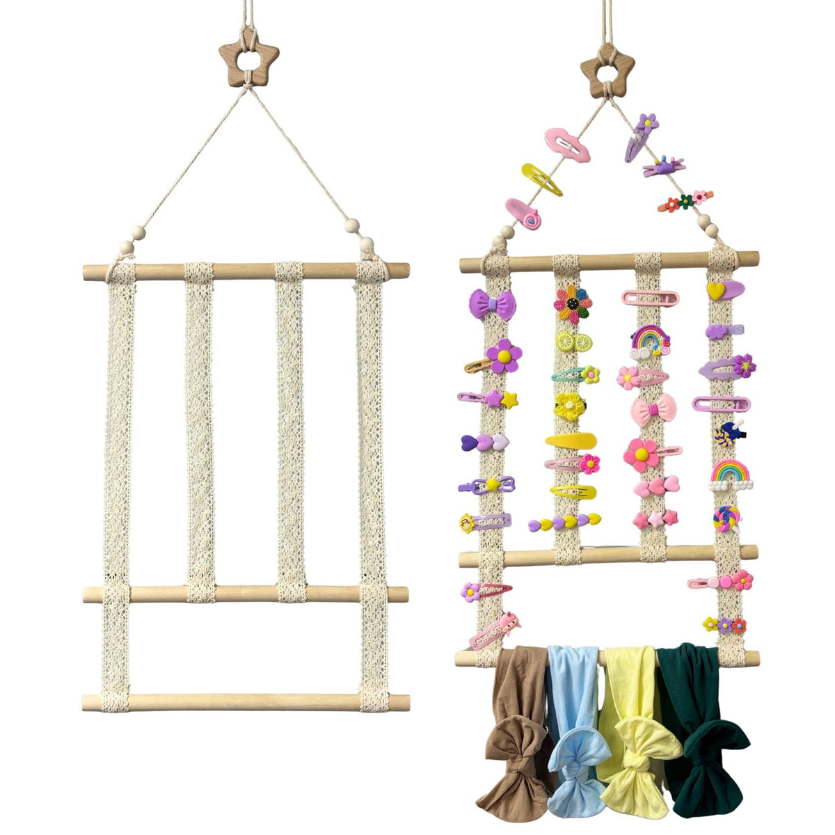 HASTHIP® Hair Clip Holder Organizer for Girls, Rocking Horse Wall Hanging Hair Bow Organizer with Lace Strips, Boho Nursery Hair Accessories Storage Display for Clips Barrettes Headbands