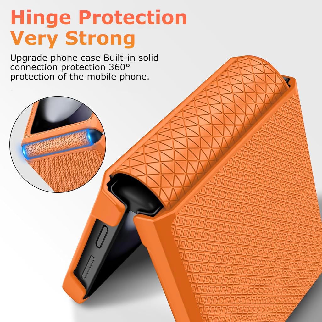 HASTHIP® Brand Case for Samsung Galaxy Z Flip 6, One-Piece Retractable Hinge Cover with Cut-Out Outer Display, Shockproof Anti-Slip Protective Fashion Phone Case, Orange
