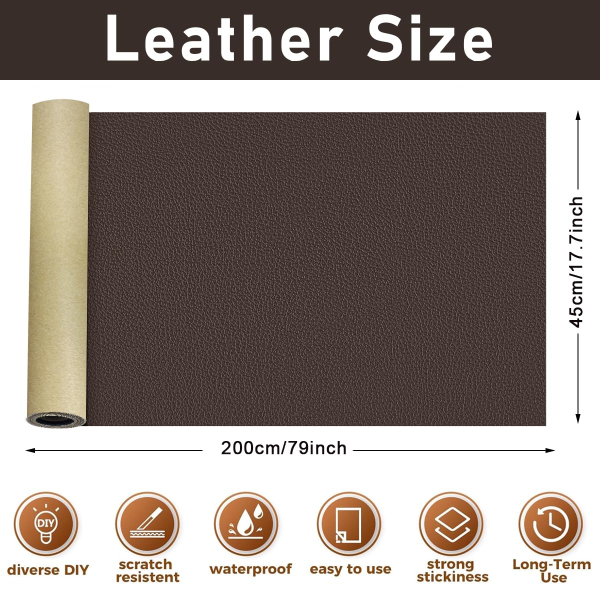 HASTHIP Leather Repair Patch for Sofas and Car Seats featuring Self Adhesive 17.7×79in PU Vinyl | Dark Brown Waterproof Tape
