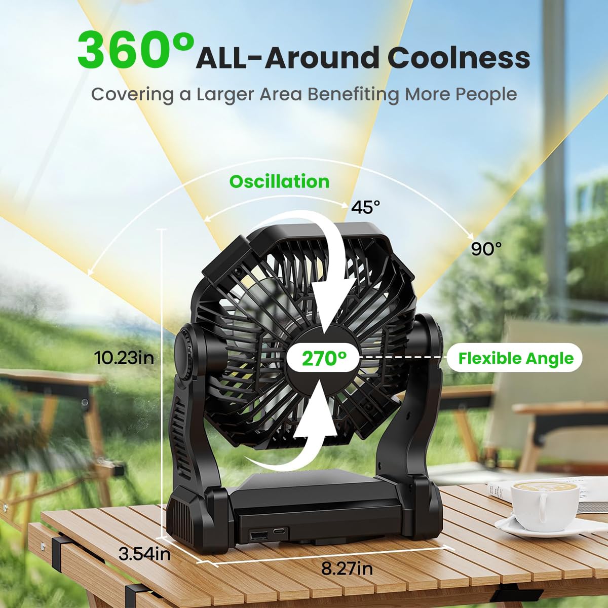 HASTHIP 3-in-1 Camping USB Fan with LED Light