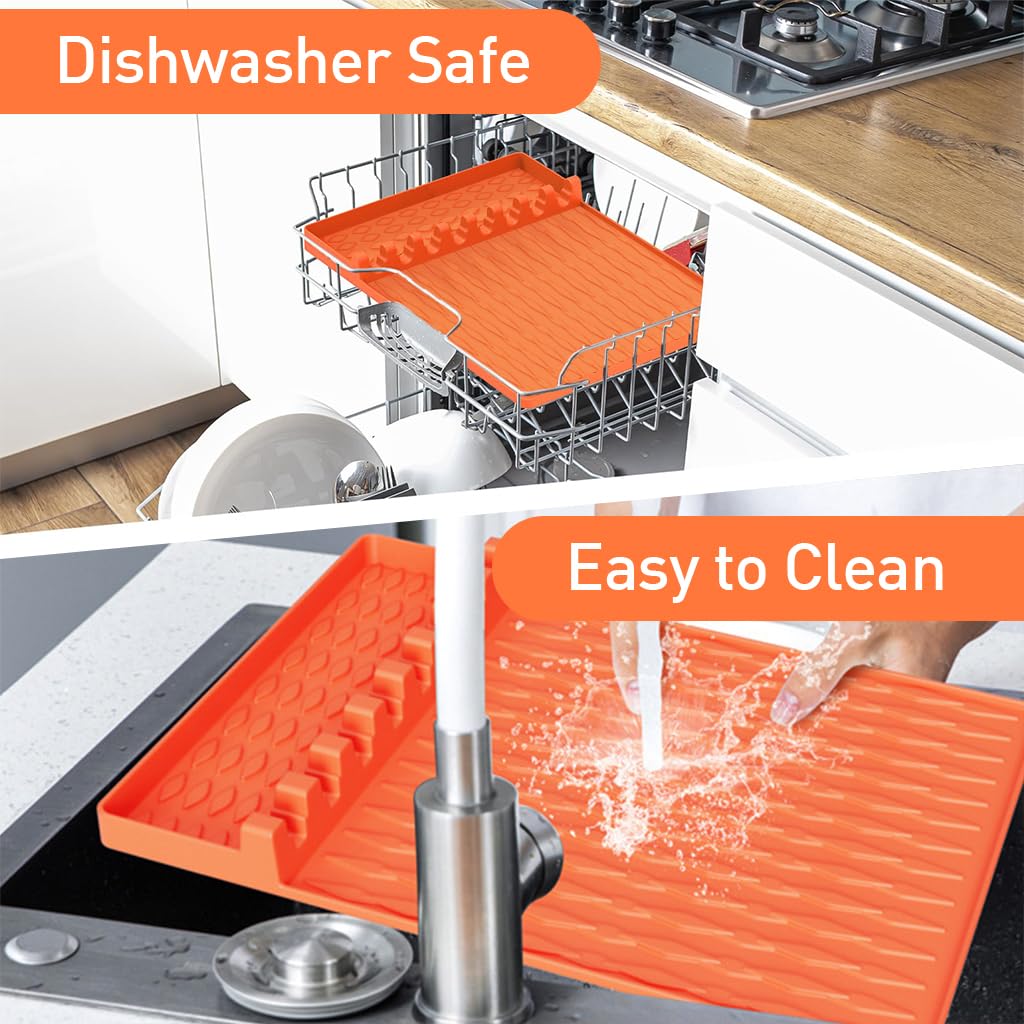 HASTHIP® Silicone Grill Mat Compatible - Utensils Organizer Mat - Kitchen Drain Mat - Silicone Griddle Tools Mat with Drip Pad - Heat Resistant Grill Mat - Seasoning Bottles Tray & Kitchen Utensils