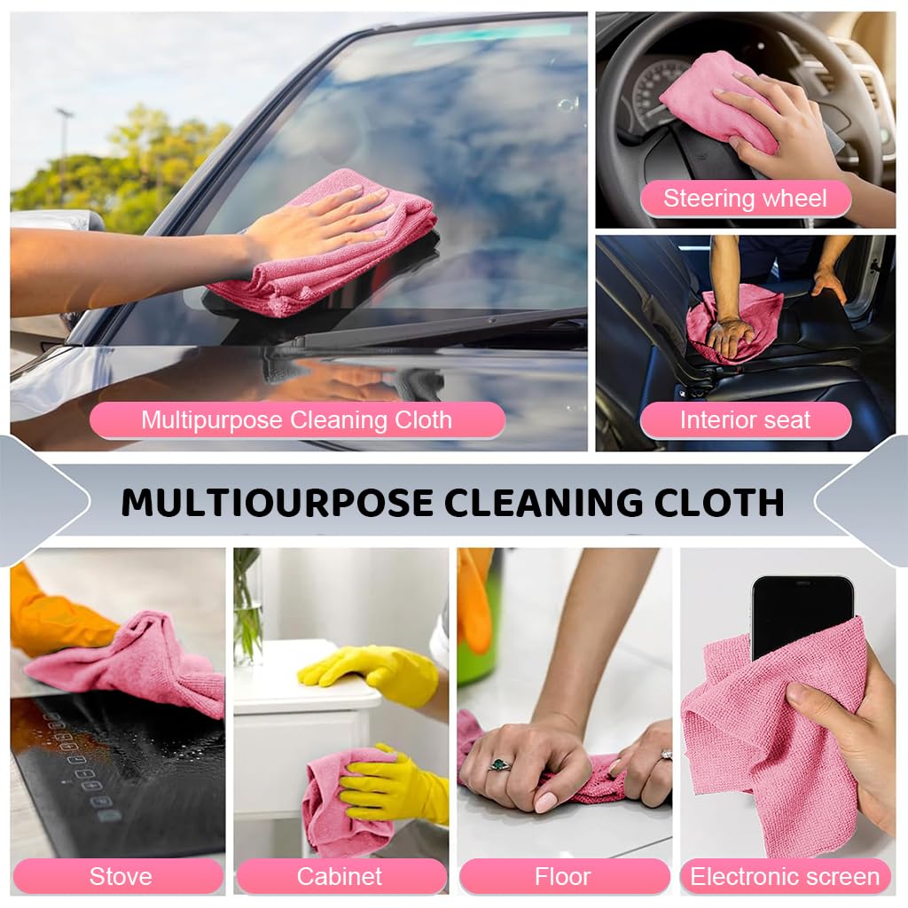 HASTHIP Microfiber Cleaning Cloth Roll 15 Count 25x40cm for Kitchen Use featuring Pre Cut Tear Away Design | Pink Reusable Towels