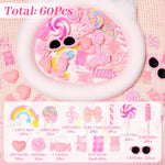 HASTHIP Phone Case Charm Set for DIY Crafting with 60 Flat Back Resin Pieces | Pink Sweet Theme