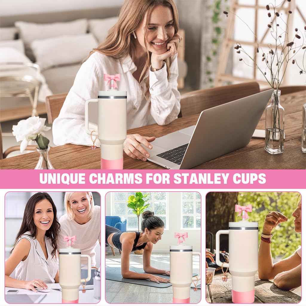 HASTHIP Stanley Cup Accessories 27PCS Kit with Straw Caps and Brush | Cute Bow and Sleeve Decor