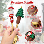 HASTHIP Christmas Spoon and Fork Set for Festive Dining with Santa and Tree Toppers | 2PCS Gold Stainless Steel Flatware in Gift Box