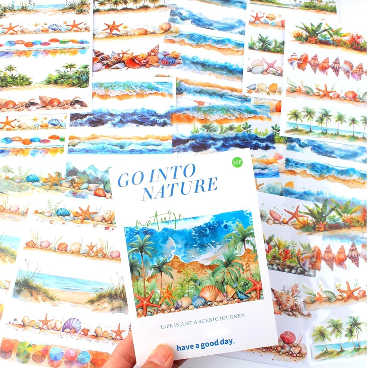 HASTHIP Stickers Set for Journals and Scrapbooking featuring 20 A5 Sheets | Beach Sea Vintage Theme
