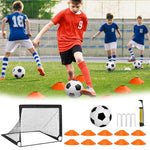 HASTHIP® Football Goal Net Kit for Kids, Football Training Goal Target Net with Inflatable Soccer Ball, Inflator Pump, Ground Stakes, Training Cones, Black Training Cone Marker 47x37x35 Inch