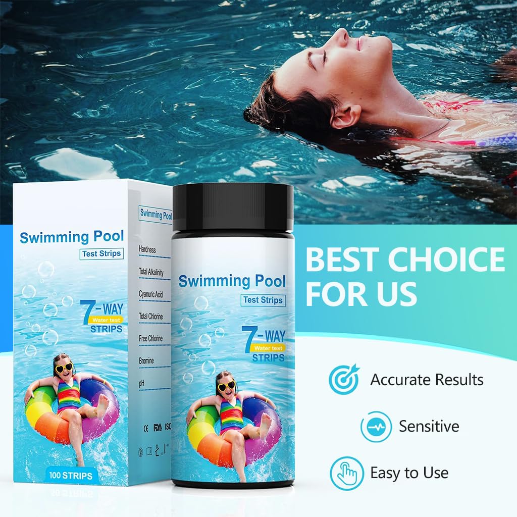 HASTHIP Pool Test Strips for Spa and Hot Tub Water Testing with 100 Counts | 7-in-1 PVC Accurate Results