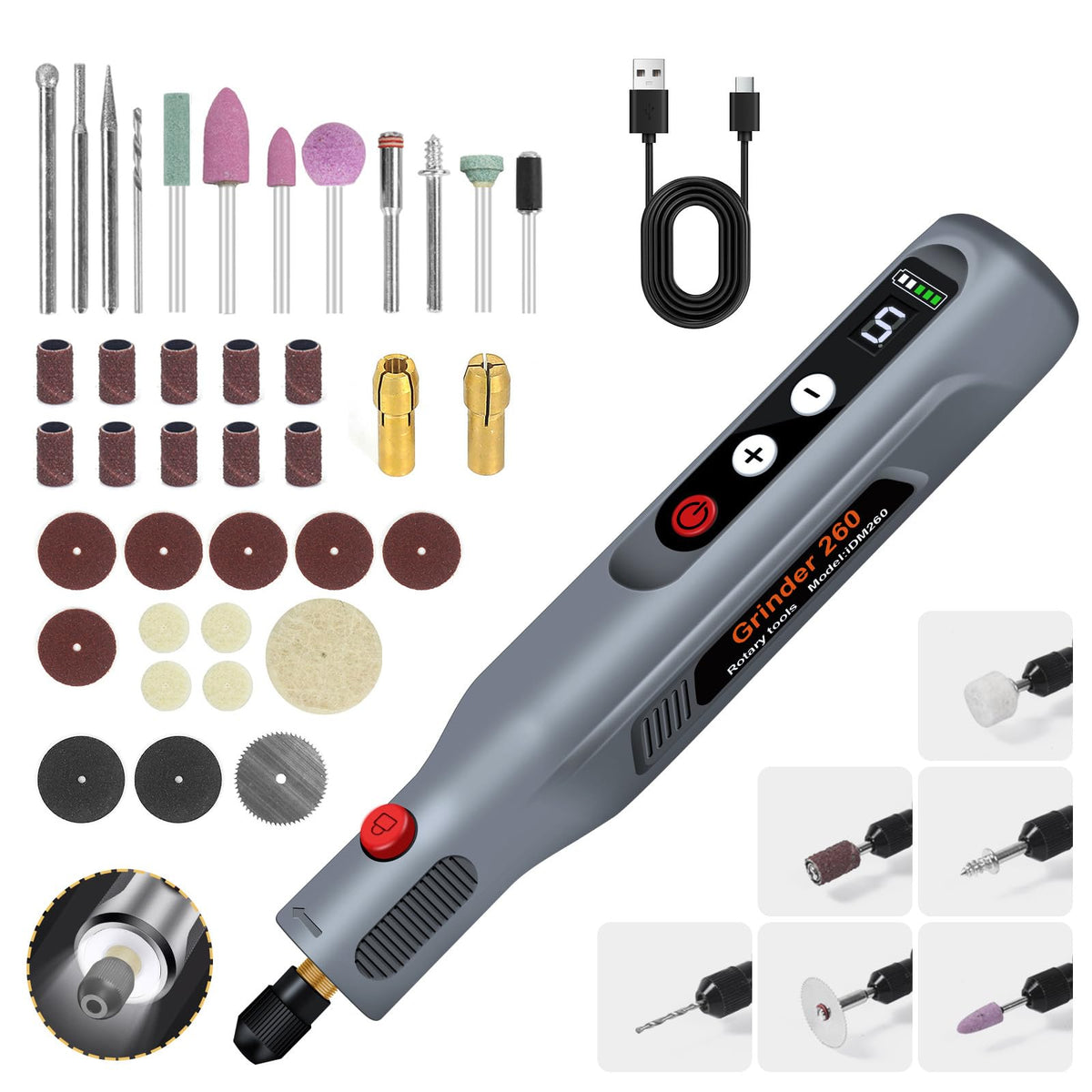 HASTHIP Mini Cordless Rotary Tool Kit for Sanding and Engraving with 39 Accessories | 2000mAh Battery and LED Light
