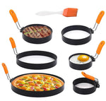 HASTHIP® BrandName 3" Omelette Ring, 4" Non-Stick Griddle Pancake Shapers with Oil Brush, 6" Stainless Steel Fried Egg Molds, 8" Round Pancake Maker with Anti-Scald Silicone Handle for Breakfast