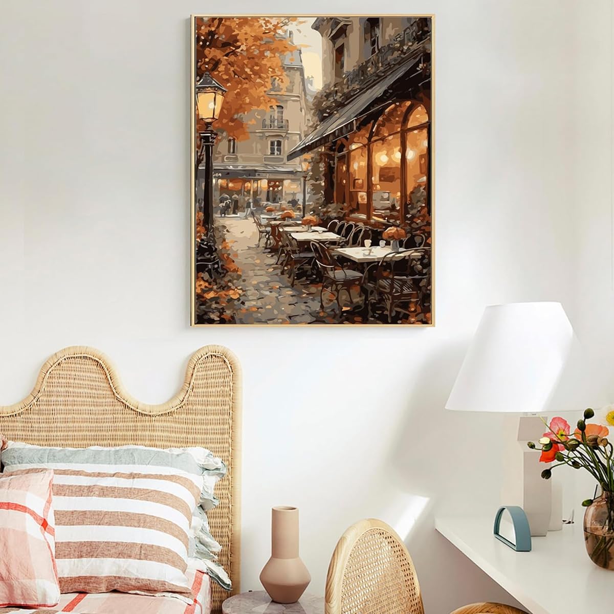 HASTHIP Paint by Numbers Kit for Adults with Numbered Canvas and Brushes 16x20 | DIY Autumn Street Café Art for Home Decor