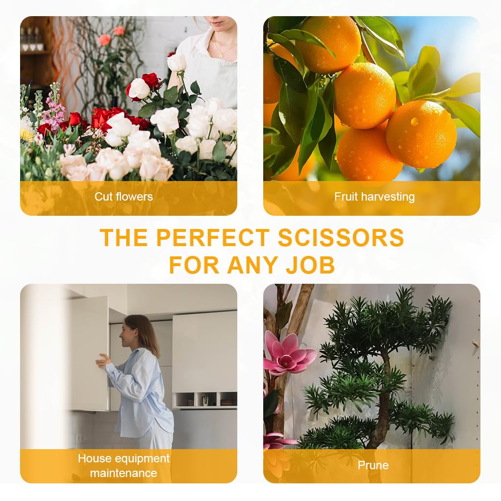 HASTHIP Garden Scissors for Pruning and Harvesting with Spring Loaded Mechanism and Rubberized Handle