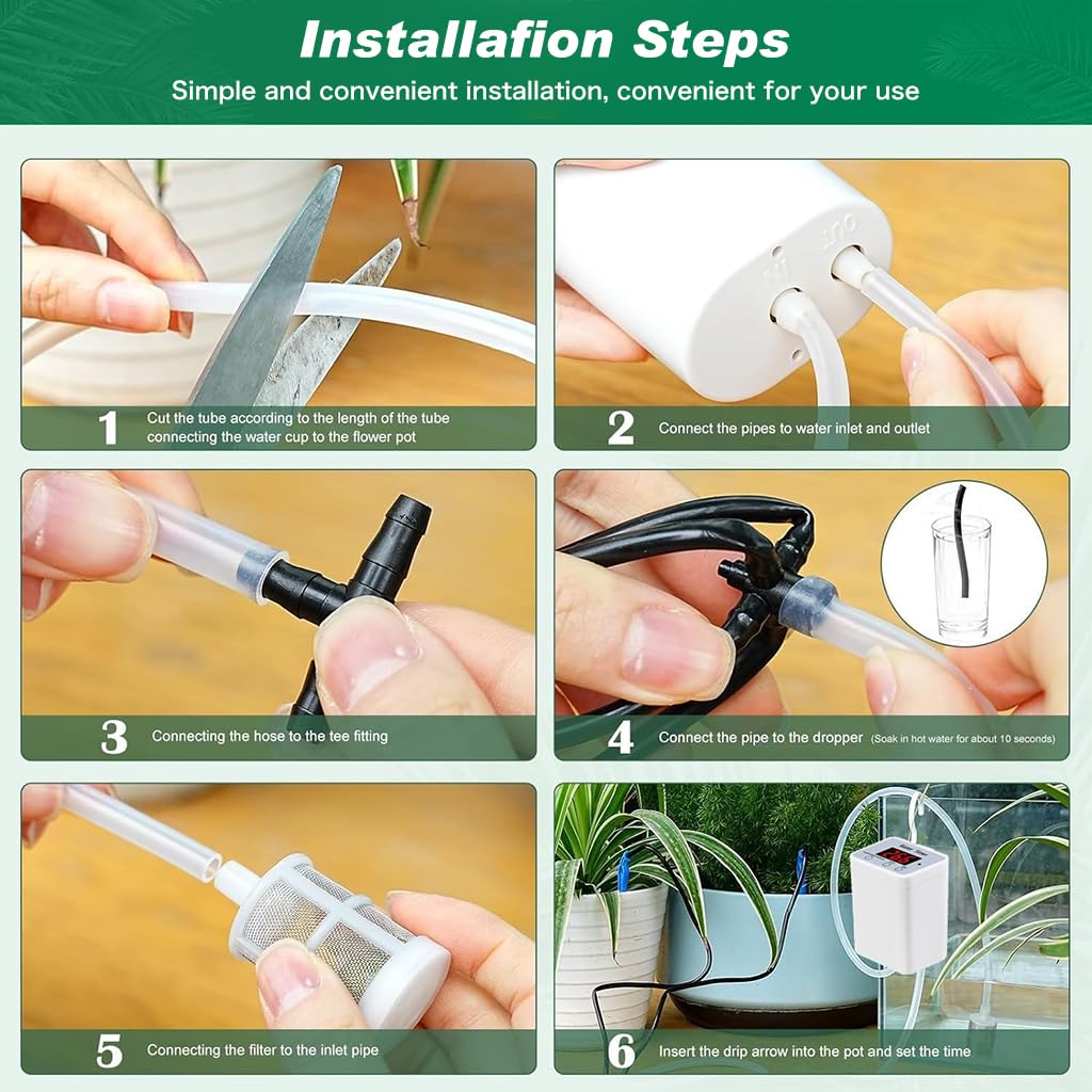 HASTHIP Auto Drip Irrigation System for Indoor Houseplants with Digital Water Timer | USB Rechargeable 12 Plant Self Watering Kit