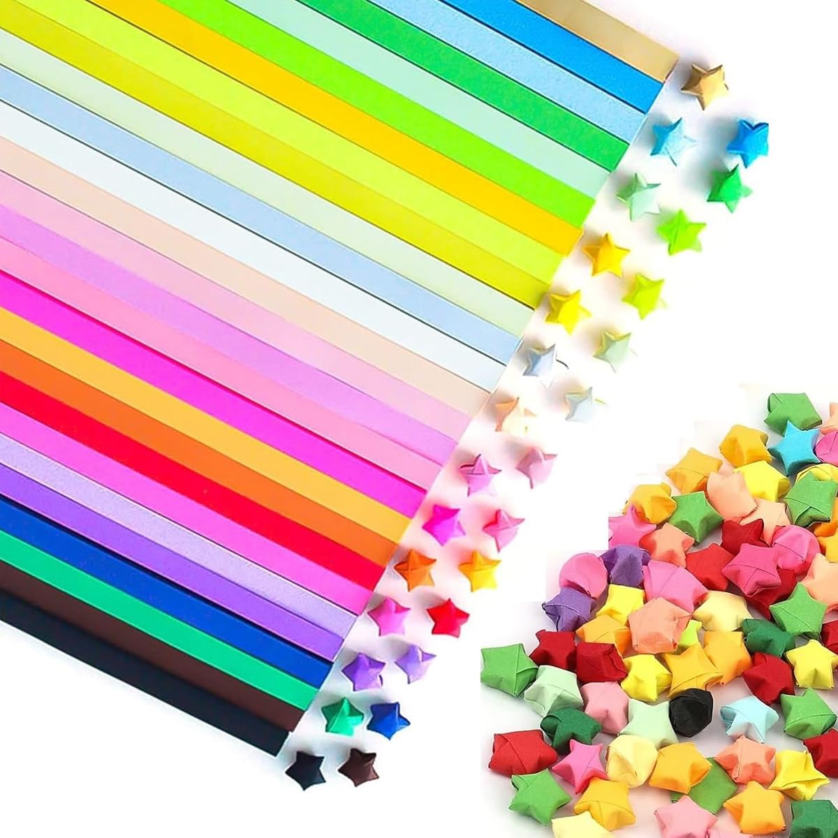 HASTHIP Origami Paper Strips for DIY Lucky Star Crafts with 1030 Sheets in 27 Colors | Double Sided Decoration Paper