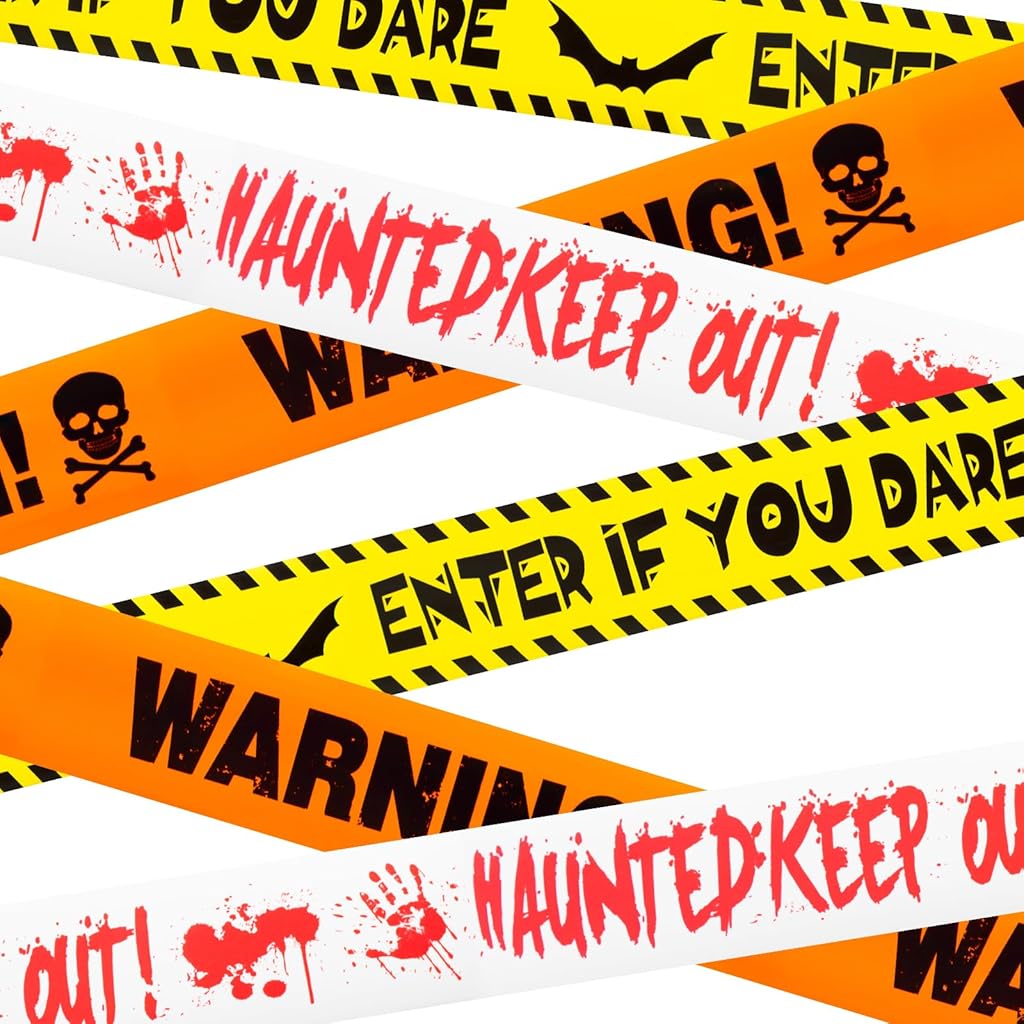 HASTHIP® UimoKi Halloween Decorations, 3inx90ft Black Yellow Caution Warning Tape, High-Visibility Non-Adhesive Party Decor for Indoor Outdoor Haunted House, Doors, Walls, Danger Areas, Spooky Event