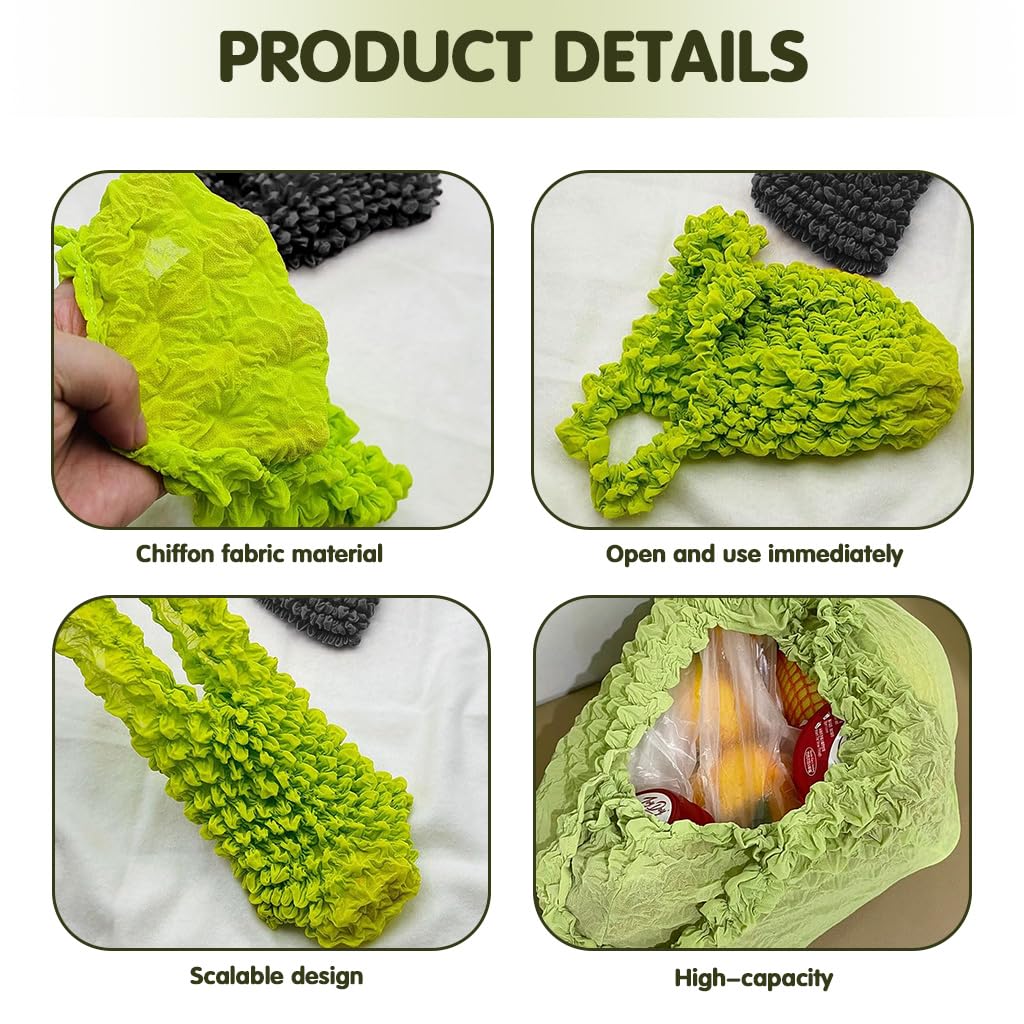 HASTHIP Packable Shopping Bags for Groceries with Extendable Capacity and Crinkled Nylon Cloth | Set of 2 Green and Black Bags