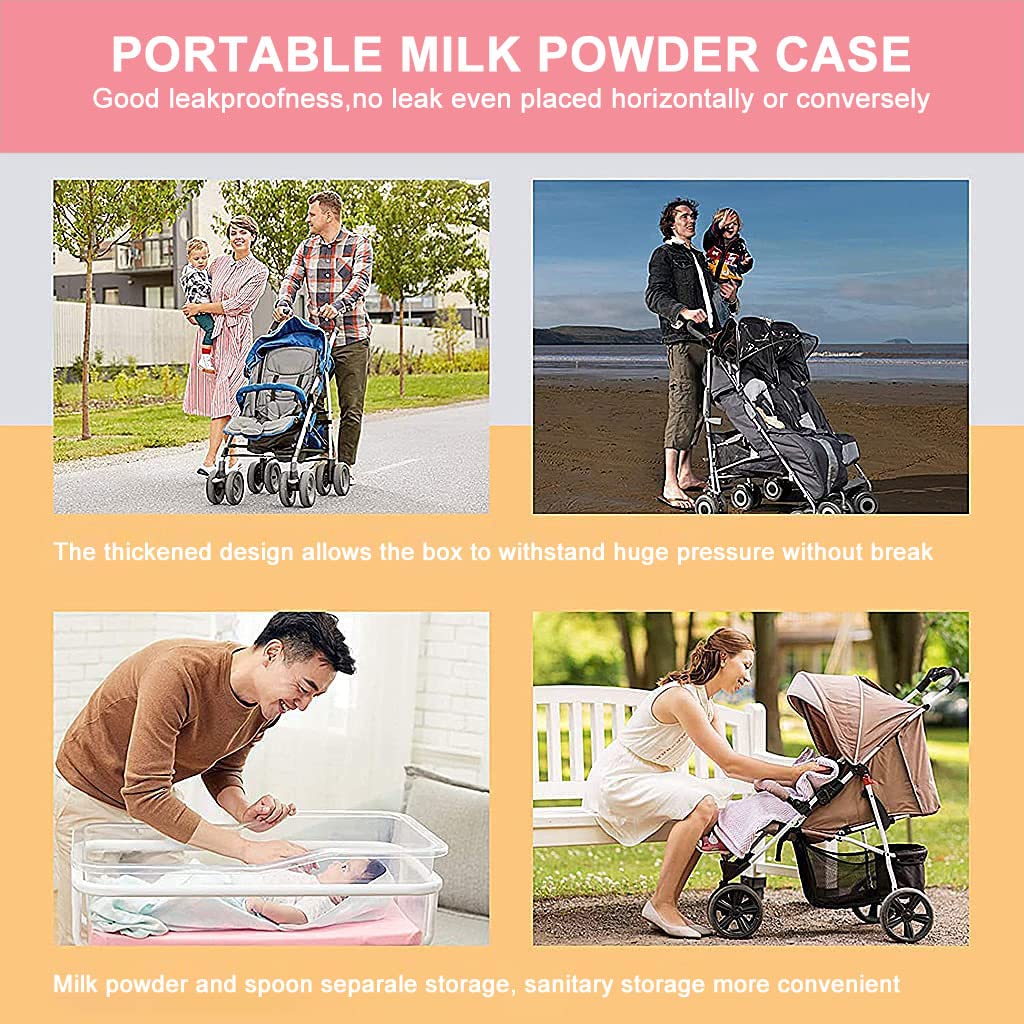 HASTHIP® 300 Grams Baby Formula Dispenser, Portable Milk Powder Dispenser Container with Carrying Handle and Scoop, Foodgrade PP Double Layer Anti-Leak Design for Outdoor Travel Home (Pink)