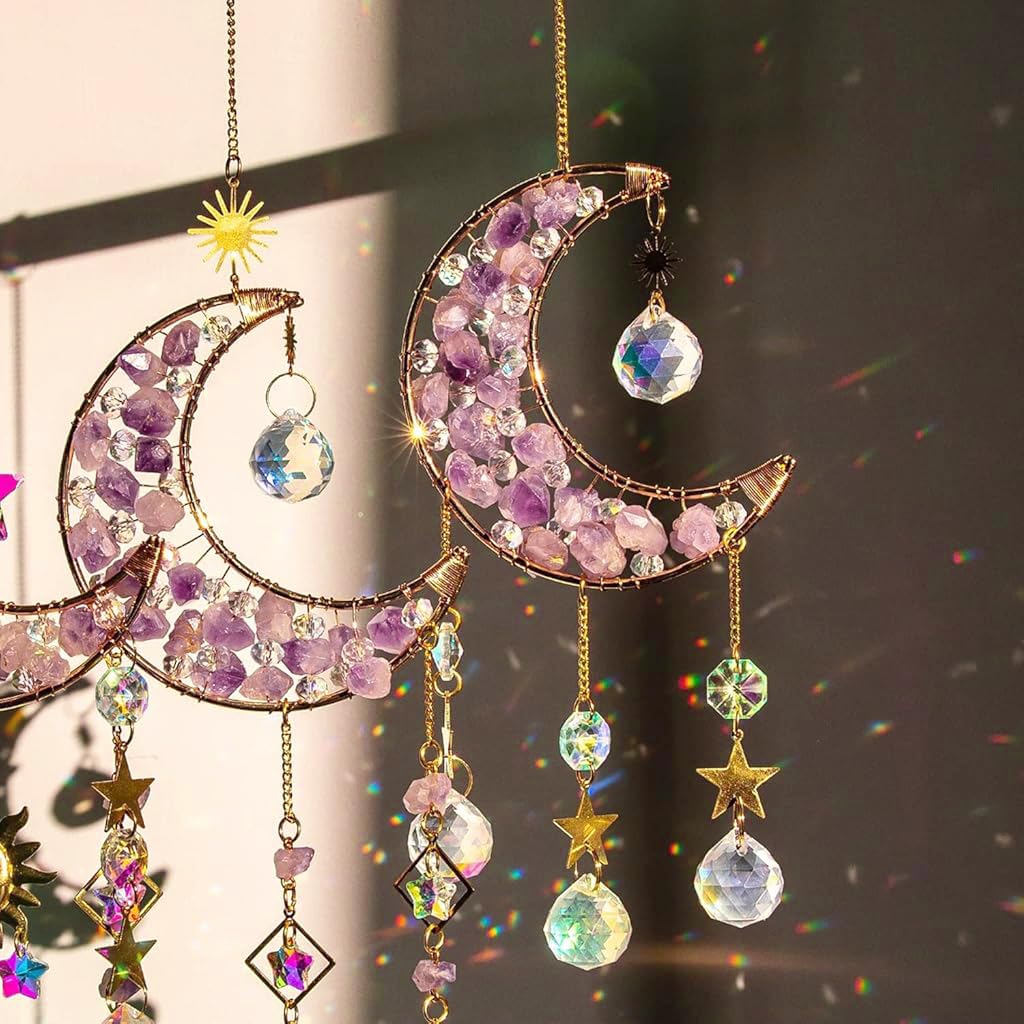 HASTHIP Sparkling Crystal Moon Charm for Home Decor featuring Purple Acrylic Crescent 16.2 in