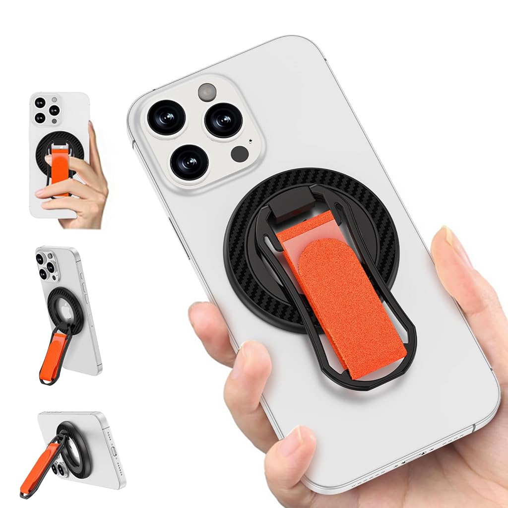 HASTHIP® Agarre de Teléfono Magnético Compatible con MagSafe, Anillo Soporte 360° Giratorio, Empuñadura Expandible con Soporte para iPhone Samsung Android, Phone Grip para Stand