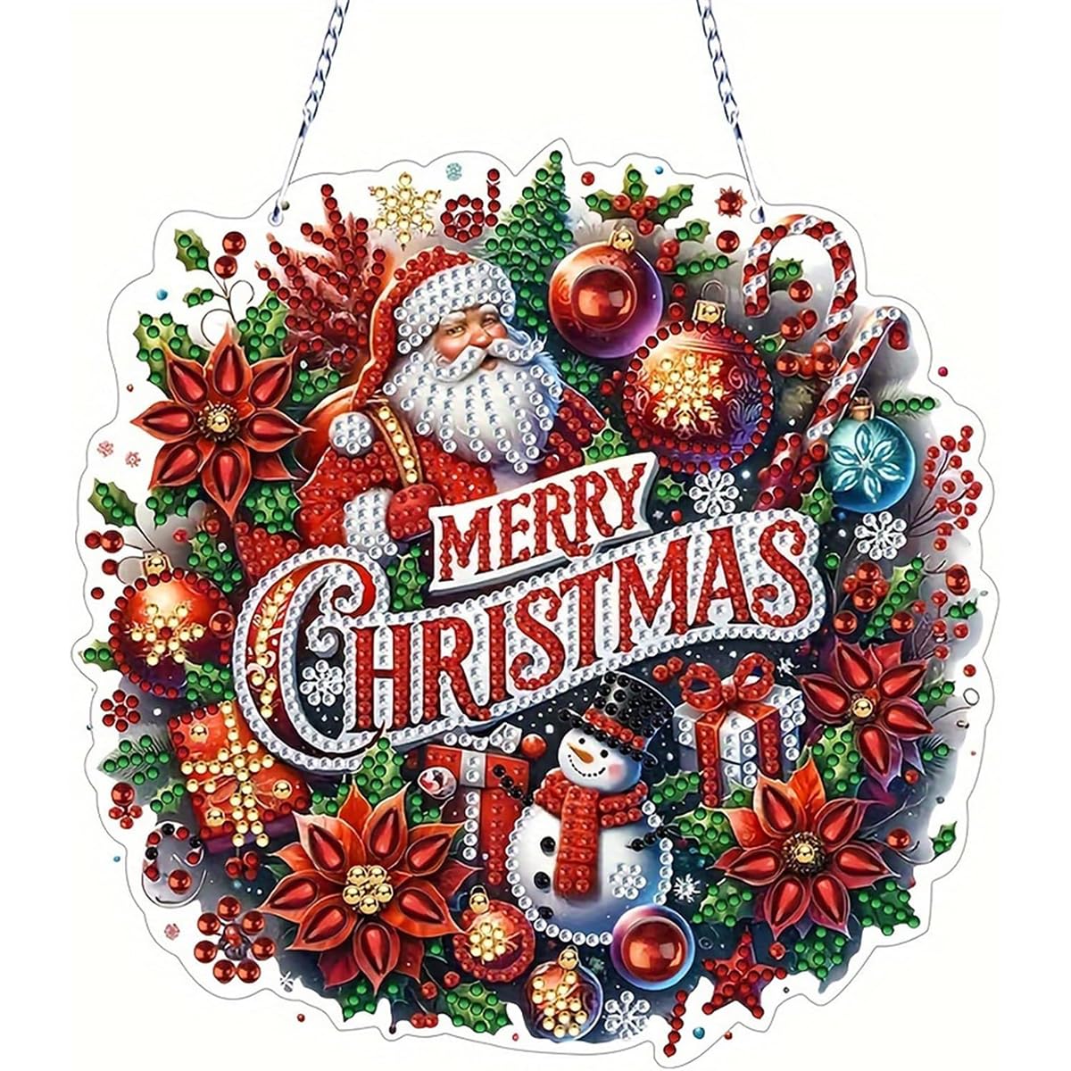 HASTHIP Diamond Art Christmas Door Sign for Festive Decor with Santa Claus 19x19cm | Sparkling Hanging Ornament Gift