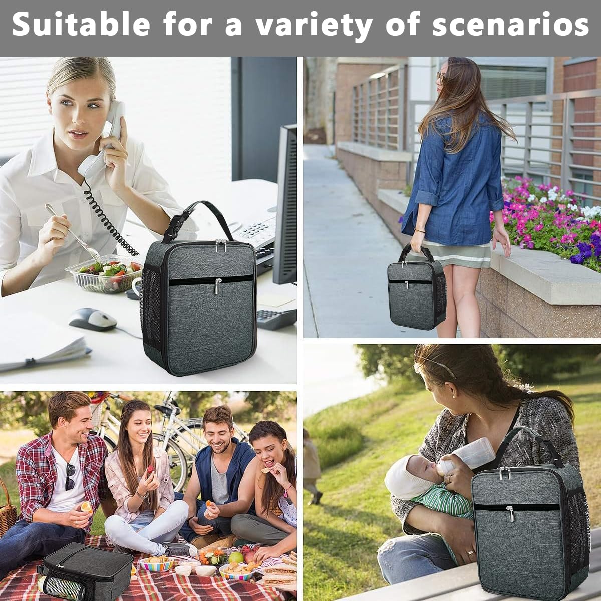 Lunch Box Insulated Soft Bag, Food Safe Durable Lunchbox for Men Women Adults, Small Lunchbox for Work Picnic, Reusable Lunch Bag Portable Lunch Tote, Grey