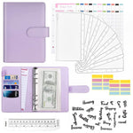 HASTHIP File Folder Ring Binder Notebook for Budget Organization with 6 Rings and 8 Envelopes | A6 PU Leather Purple Set