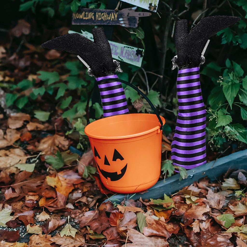 HASTHIP® Halloween Garden Stakes Decorative - Purple Halloween Witch Leg Yard Stakes - Spooky Halloween Party Garden Decor - Festival Outdoor Decoration for Lawn, Yard, Patio Decor - (2 Pack)