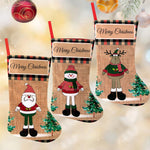 HASTHIP Christmas Stockings 3pcs 16 inch Linen Set for Fireplace and Tree | Elk Snowman Santa Design