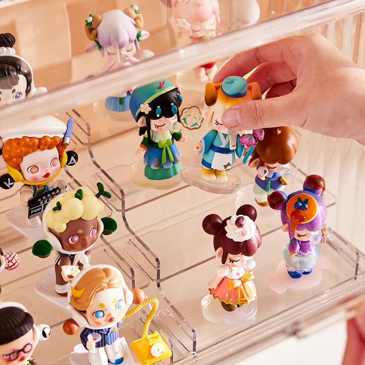 HASTHIP Acrylic Display Rack for Figures Collection with 4 Layer Stepped Design | Transparent Organizer