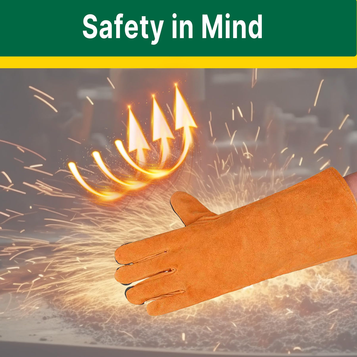 HASTHIP Leather Welding Gloves for Welding and Gardening featuring Reinforced Stitching and 33cm Extended Coverage | Heat Resistant Faux Leather