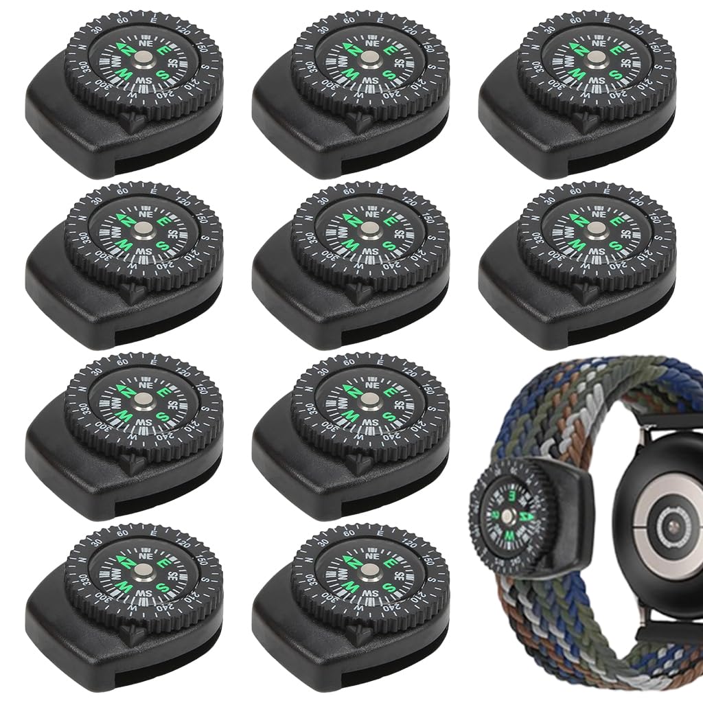 HASTHIP® 10 pcs Wristband Compass for Watch or Paracord Bracelet - Portable Navigation, Emergency Survival Compass for Camping, Boating, Hiking, Traveling