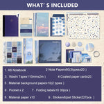 HASTHIP Scrapbook Kit for Journaling and DIY Crafts with 155 pcs A6 Notebook | Blue Clouds Style