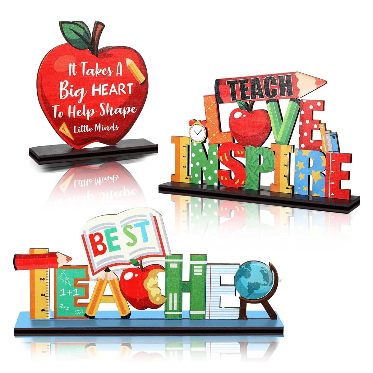 HASTHIP Teacher Appreciation Table Centerpieces for Desks and Classrooms 3 Pack Wooden Décor | Gift for Educators