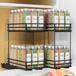 HASTHIP® Kitchen Organizer Double Layer Seasoning Bottle Organizer Rack Pull Out Cabinet Organizer Rack Space Saving Seasoning Jar Organizer Holder for Countertop, Cabinet, Shelf, 26x15x21.8cm