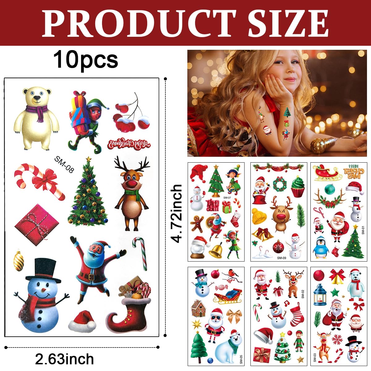 10 Sheet Christmas Tattoo Sticker Makeup Tattoo Sticker Cute Face Tattoo Sticker for Christmas Party Fun Christmas Face Sticker for Xmas Makeup, Theme Party