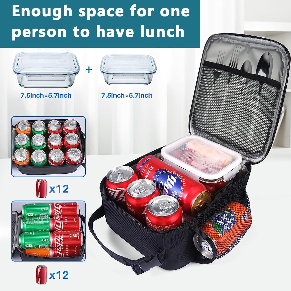HASTHIP Lunch Box for Work and Picnic with Quick Release Buckle Handle 8.7×4.5×10.2 in Black