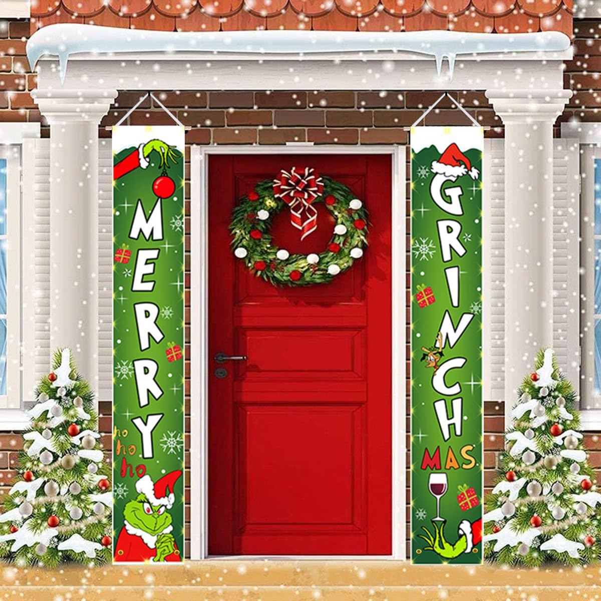 Christmas Decorations Fun Christmas Door Couplet Wall Hanging Couplet Outdoor Yard Front Porch Couplet Set, Hanging Merry Christmas Decorations Couplet for Porch, Door, Balcony