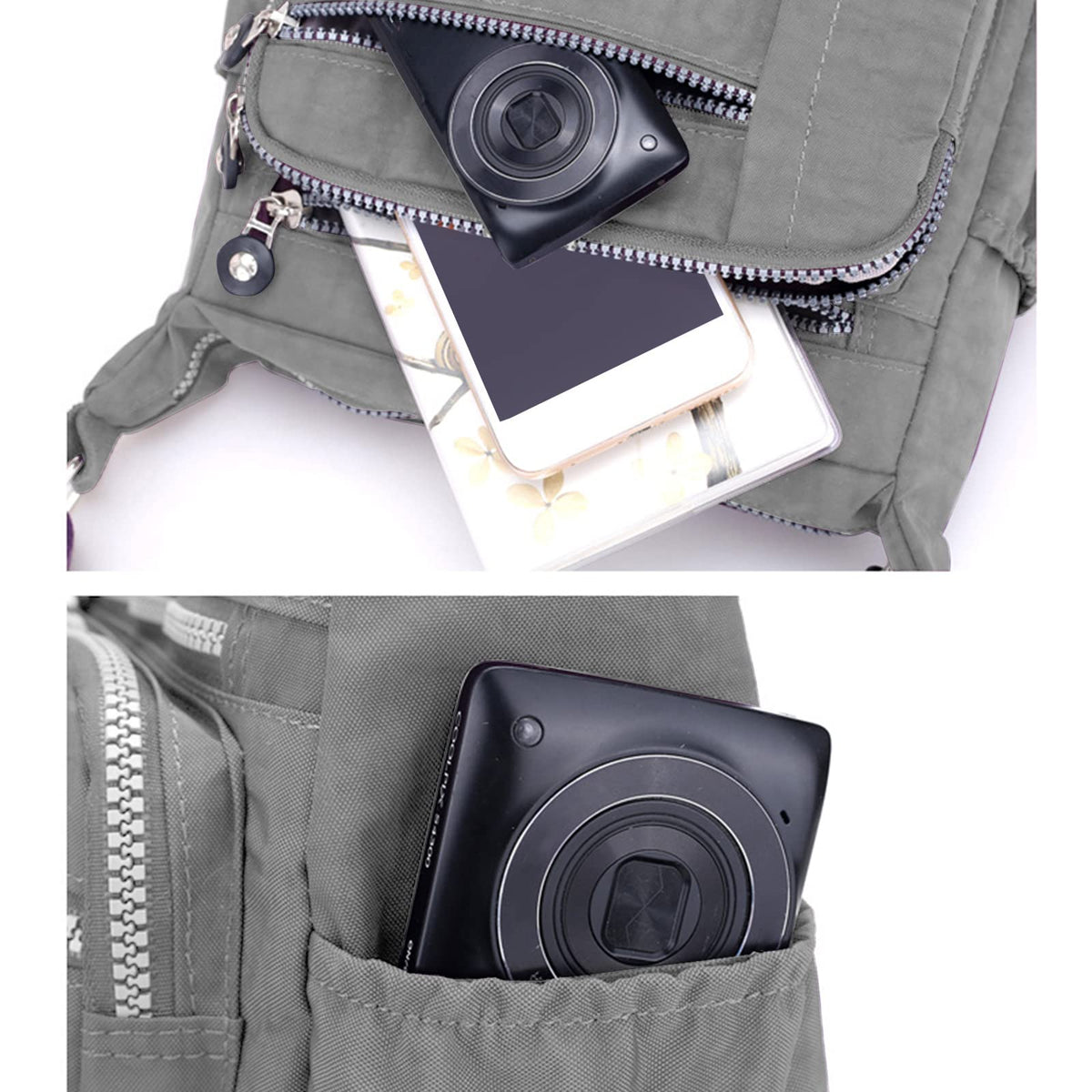 HASTHIP® Bolso bandolera para mujer, impermeable, de nailon, multicapa