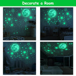 HASTHIP 3D Luminous Wall Stickers for Kids Room with 30cm Moon and 435pcs Stars | Waterproof PVC Night Glow Decoration