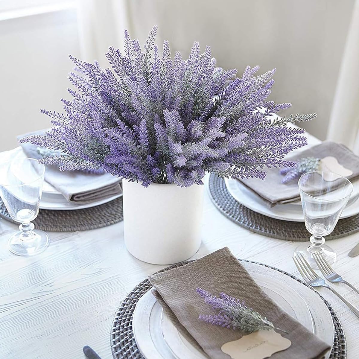 HASTHIP Artificial Lavender Flower Bundles for Home Decor 14 in Plastic Purple | Pack of 4