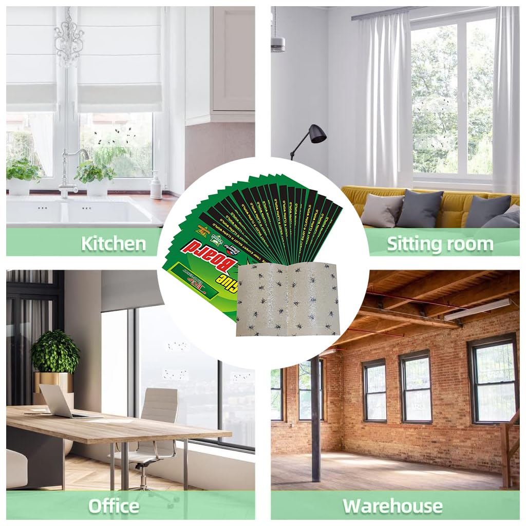 HASTHIP® 20Pcs Fly Traps Sticky Paper Kitchen Fly Traps Sticky Paper Double Side Strong Adhesive Fly Traps Non-chemical Child Safe Pest Sticky Traps Paper for Kitchen, Room, Plants, 18.5x12.5cm