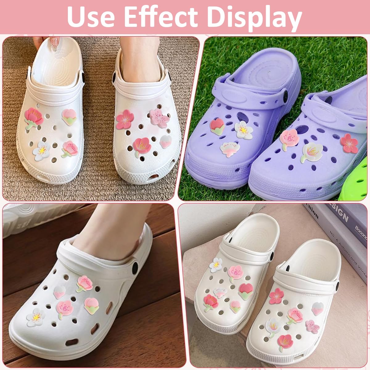 HASTHIP Clog Charms for Slippers featuring 22PCS Assorted Flower Rubber Designs | Fun Girls Decoration