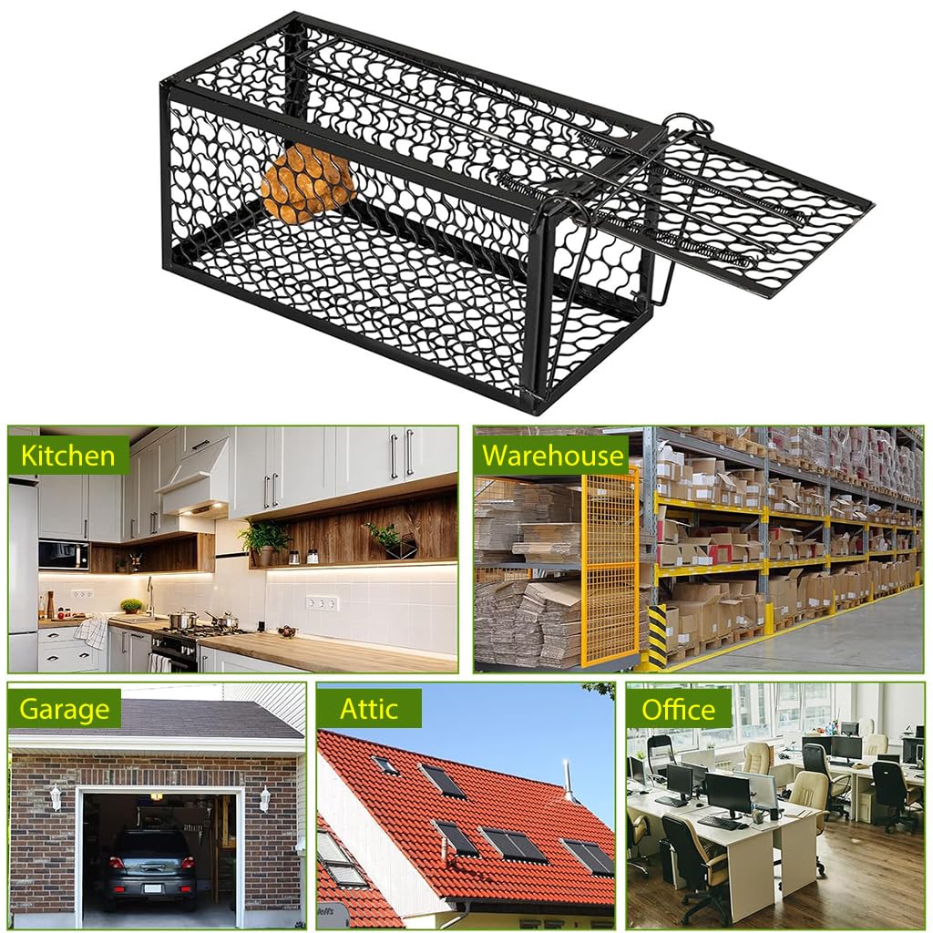 HASTHIP Rodent Trap for Kitchen and Garage featuring One Way Spring Loaded Door 30x14x14cm