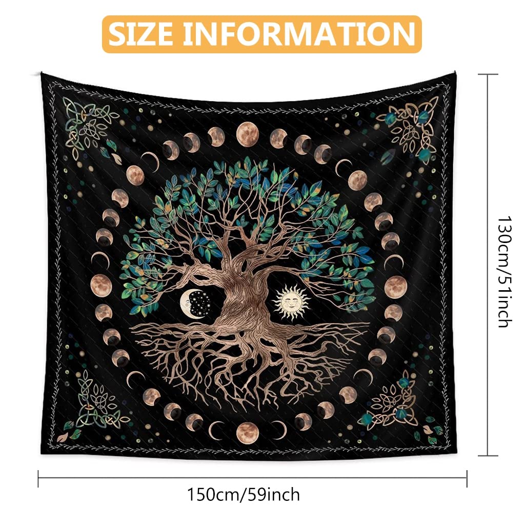 HASTHIP Tree of Life Tapestry for Bedroom with Moon Phases Artwork 51x59 in | Washable Polyester Wall Hanging
