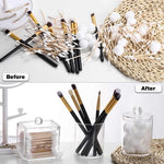 HASTHIP Makeup Cotton Storage Box for Vanity and Bathroom with Lids and Bottom Slot | 3Pcs Clear Acrylic Organizer Set